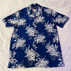Pacsun Men’s Hawaiian Floral Blue Button Up Short Sleeve Shirt Large (L)